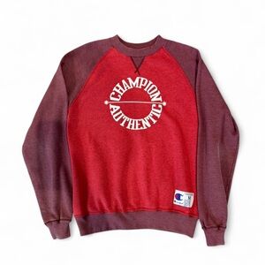 Vintage Champion Men's Burgundy and Red Crewneck Sweater